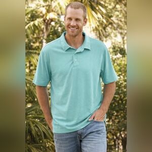 Lands' End Traditional Fit Mens Mint Green Short Sleeve Active Polo Shirt Sz M